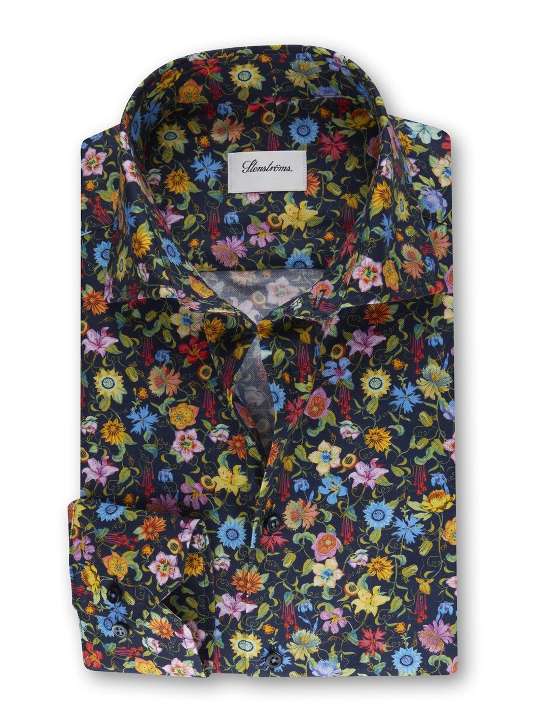 SLIMLINE NAVY FLORAL OXFORD SKJORTE