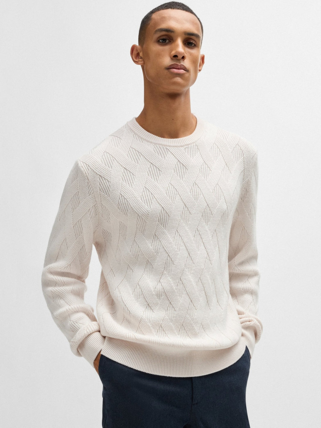 VIRGIN-WOOL SWEATER WITH KNITTED STRUCTURE