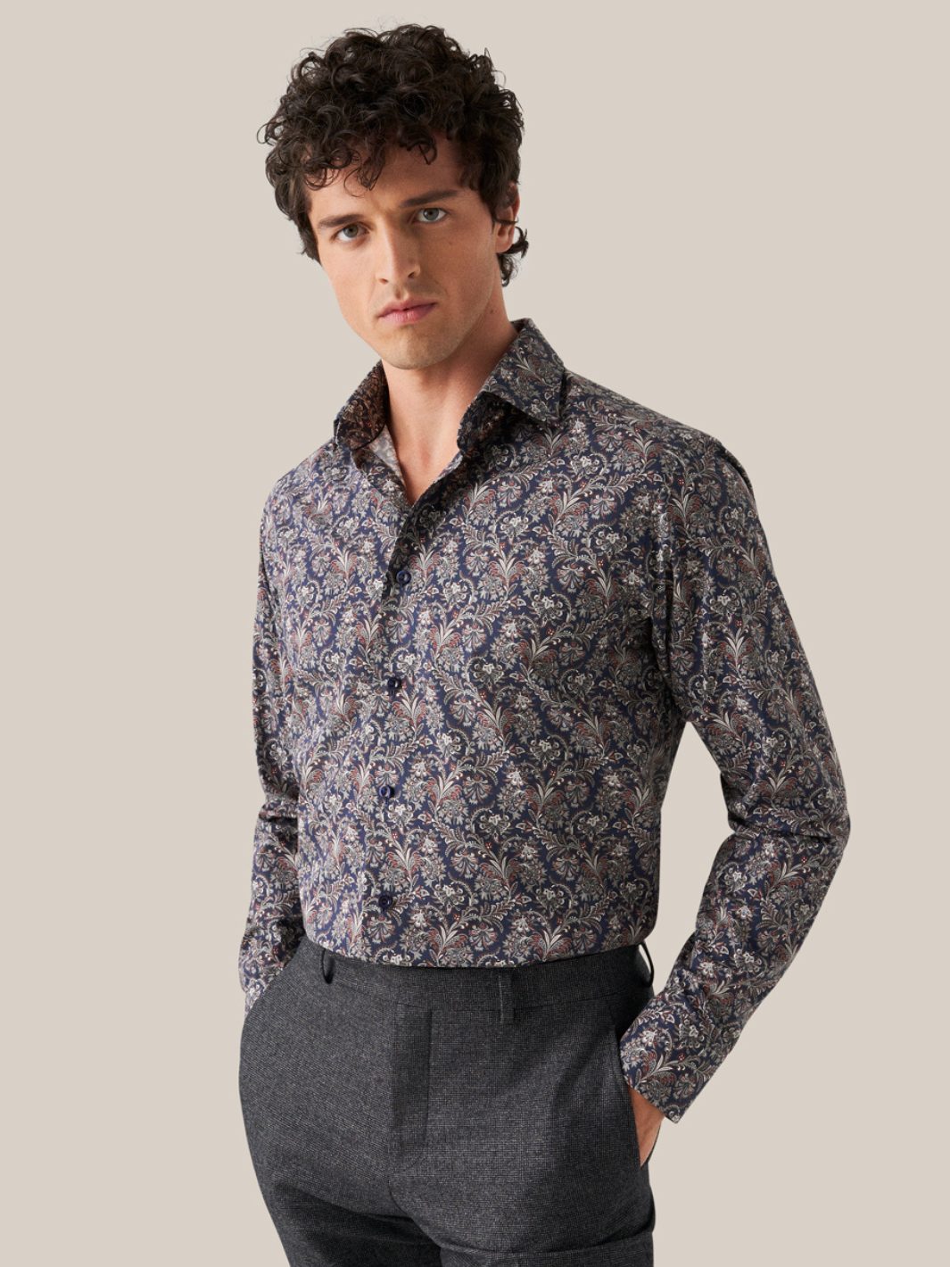 NAVY PAISLEY PRINT SIGNATURE TWILL SHIRT