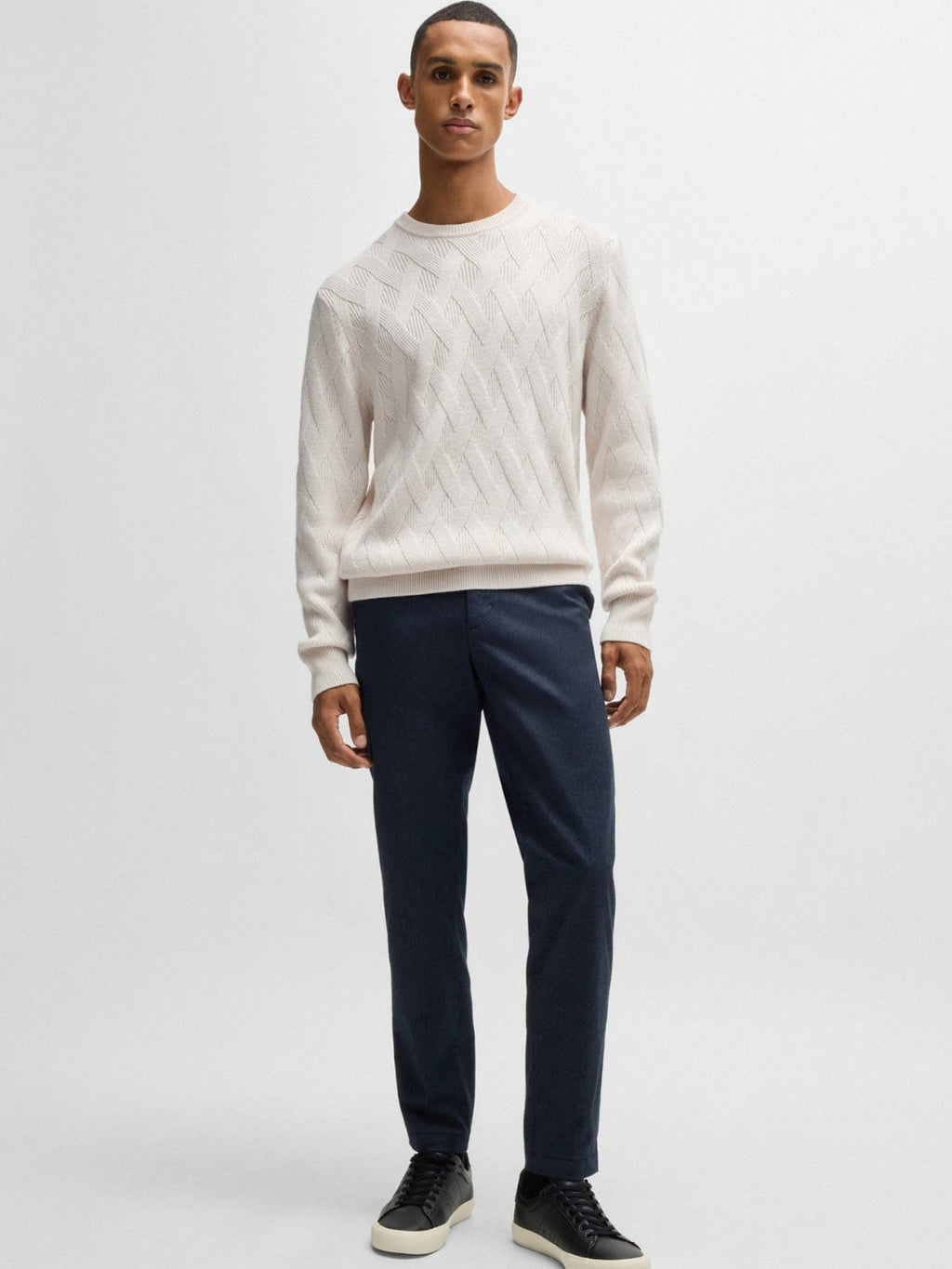 VIRGIN-WOOL SWEATER WITH KNITTED STRUCTURE