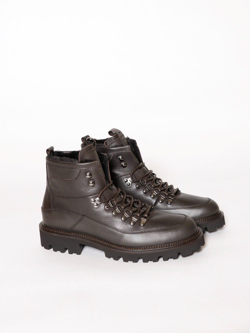 GRAINED-LEATHER LACE-UP BOOTS