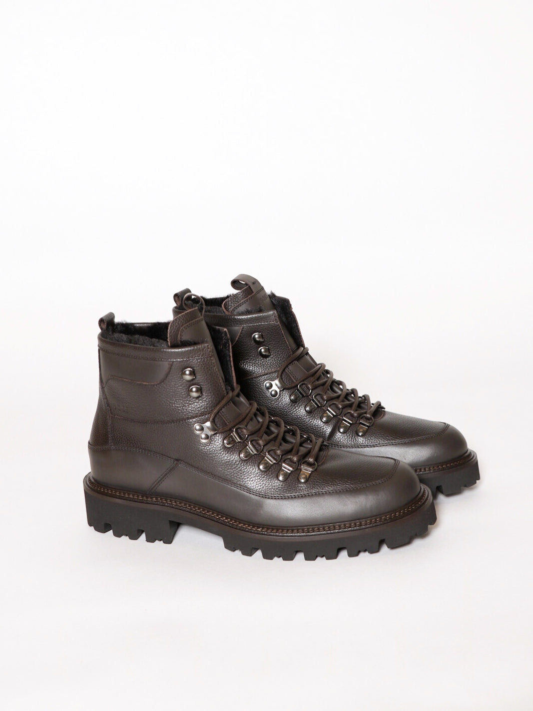 GRAINED-LEATHER LACE-UP BOOTS