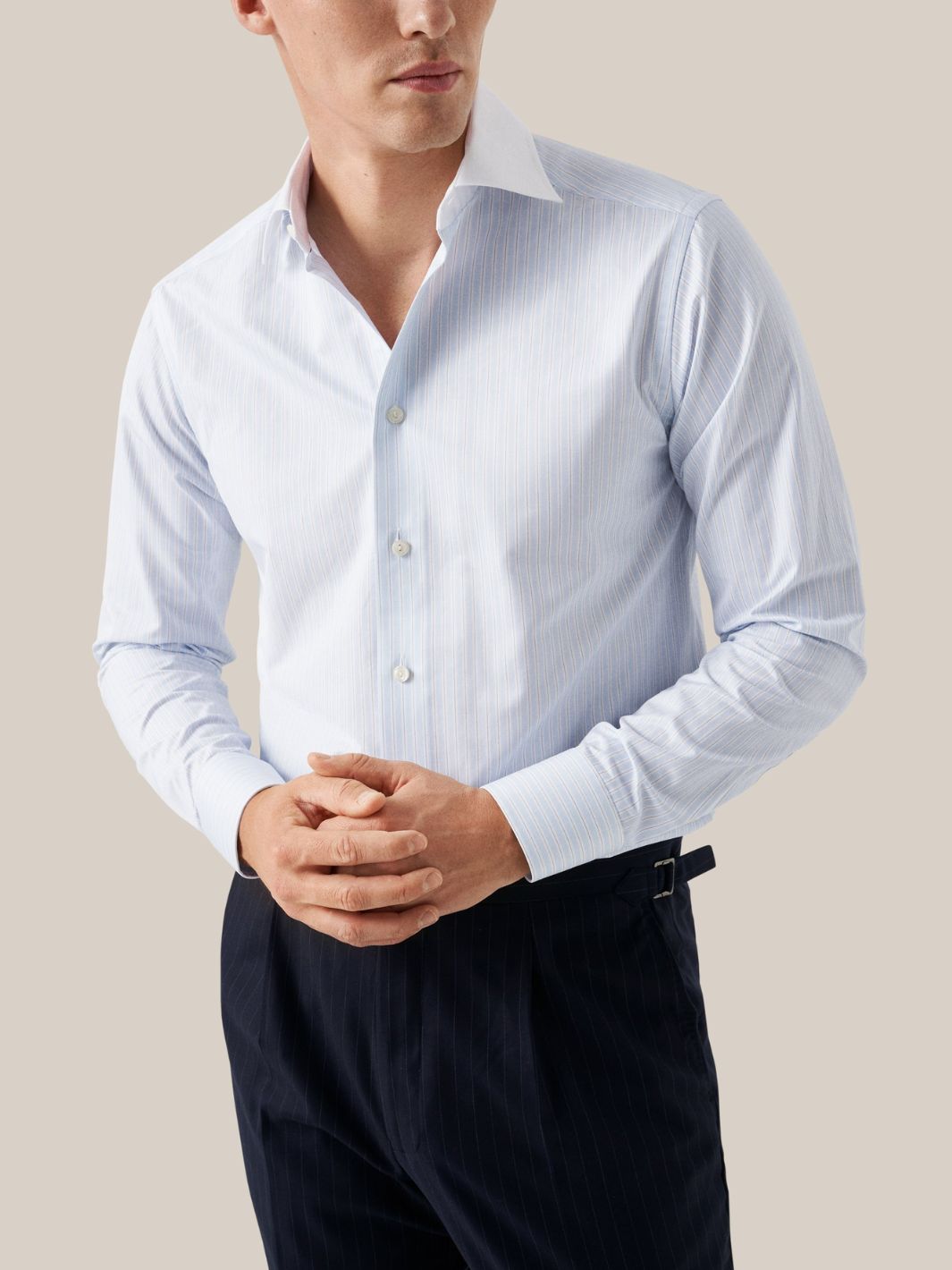 CONTEMPORARY STRIPED WHITE COLLAR SHIRT