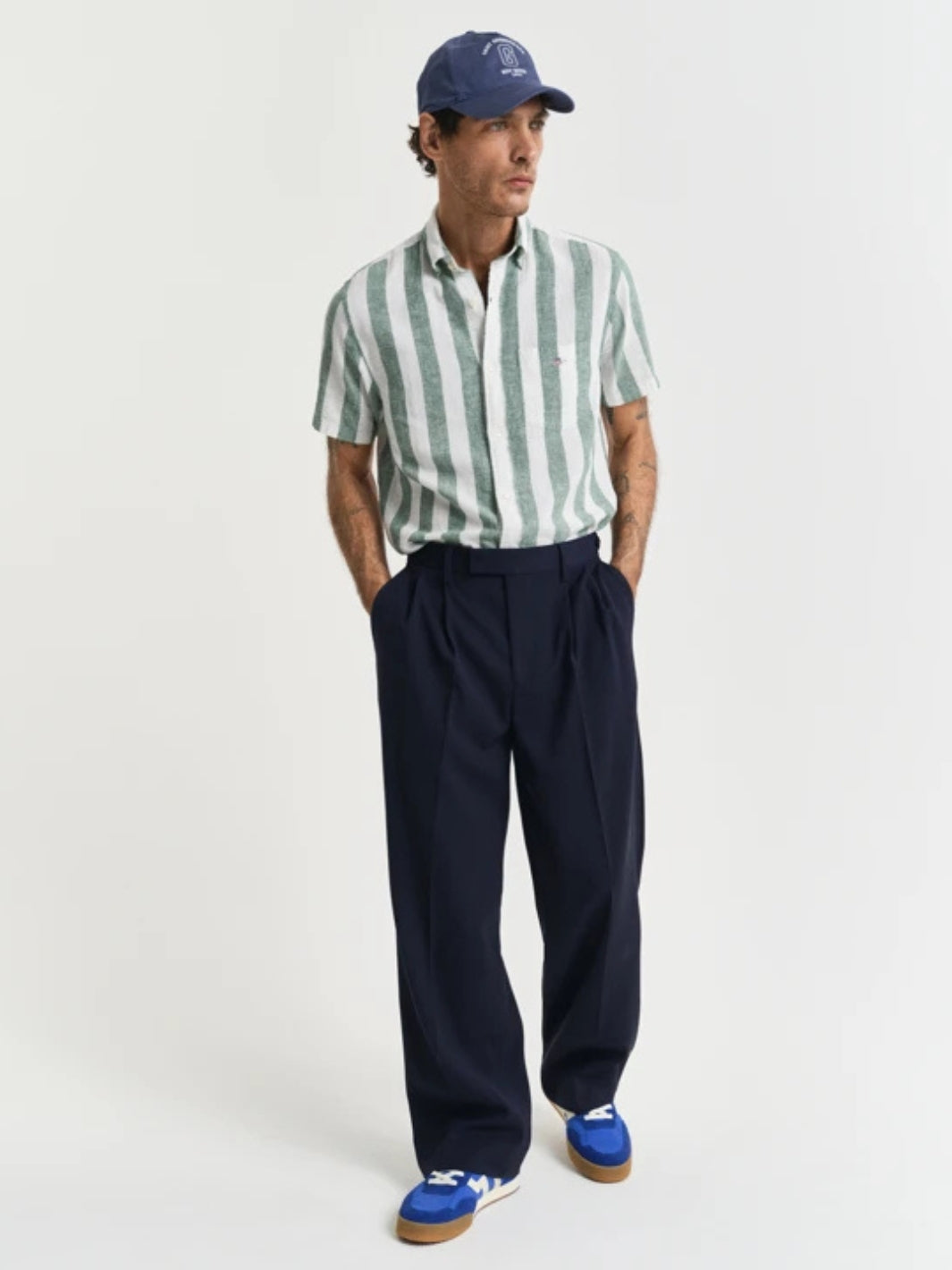 COTTON/LINEN STRIPE SS SHIRT