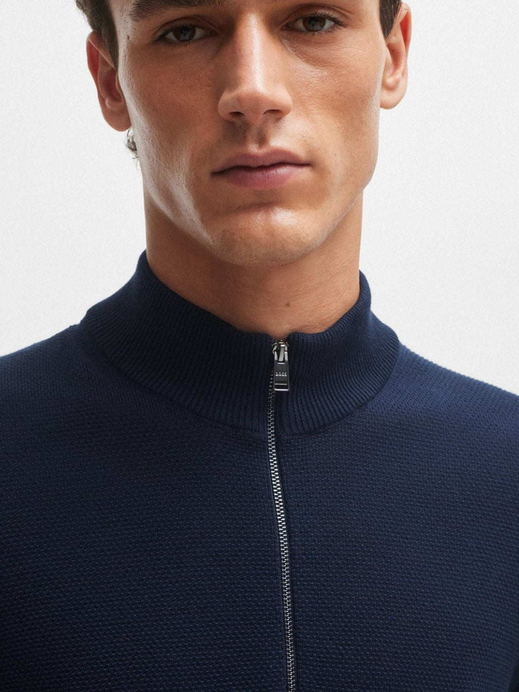 QUARTER-ZIP COTTON SWEATER WITH KNITTED STRUCTURE