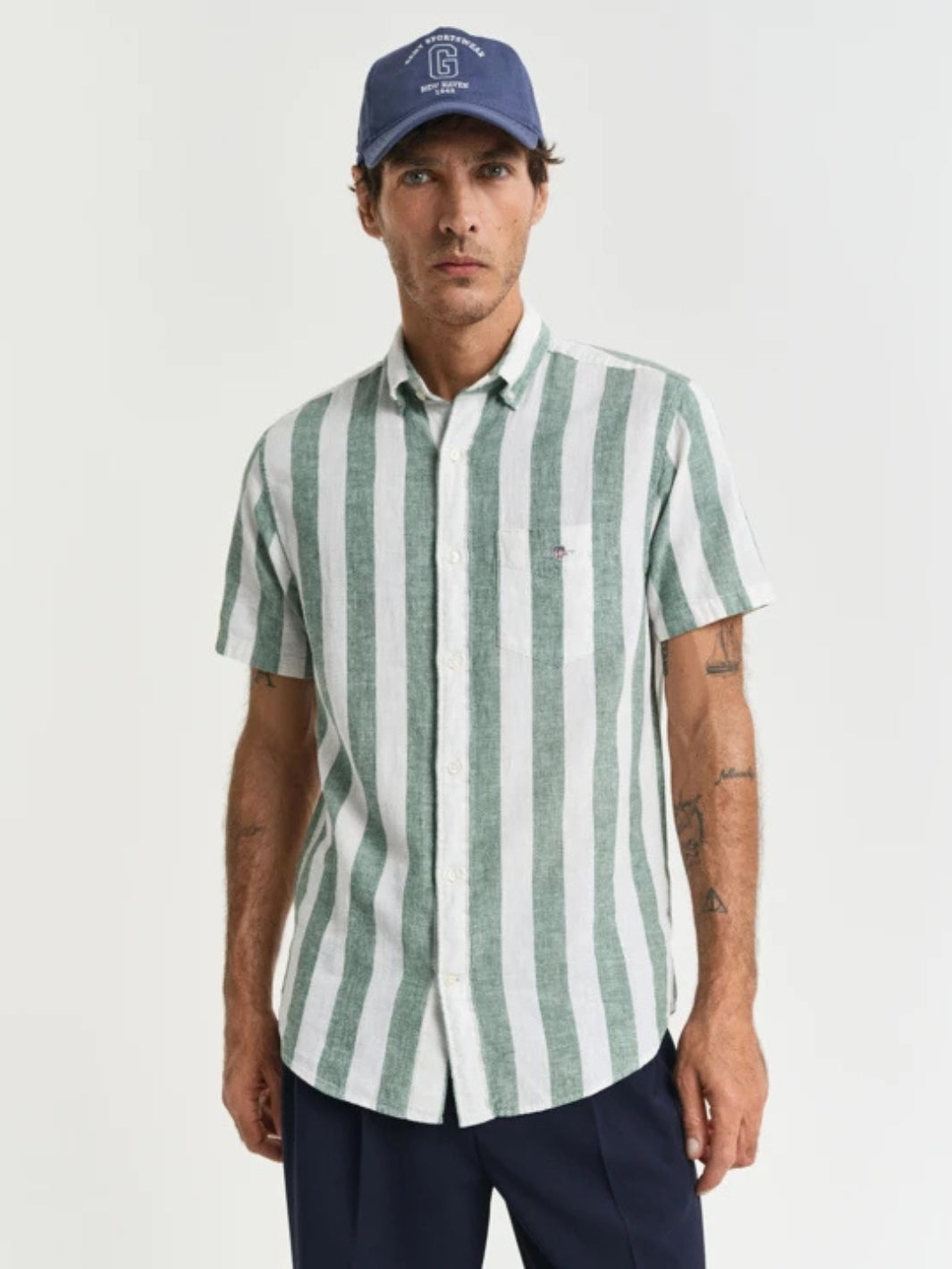 COTTON/LINEN STRIPE SS SHIRT