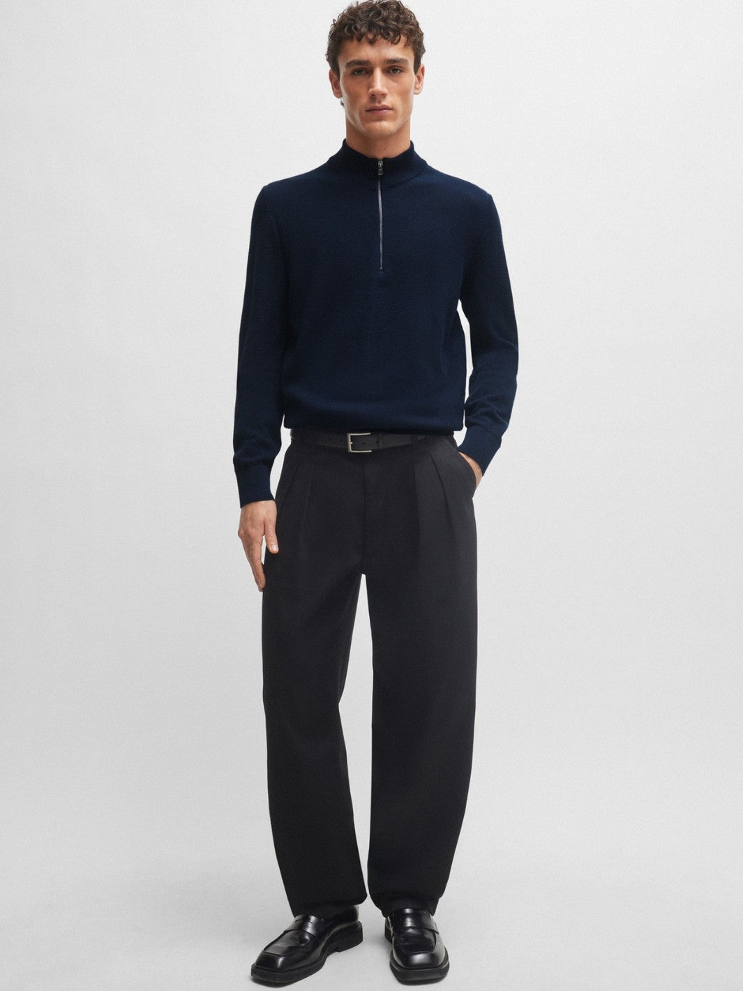 QUARTER-ZIP COTTON SWEATER WITH KNITTED STRUCTURE