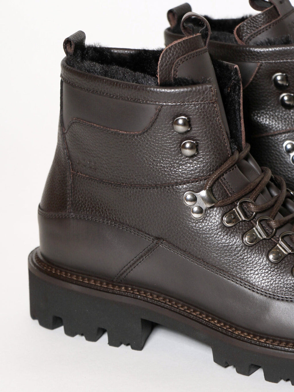 GRAINED-LEATHER LACE-UP BOOTS