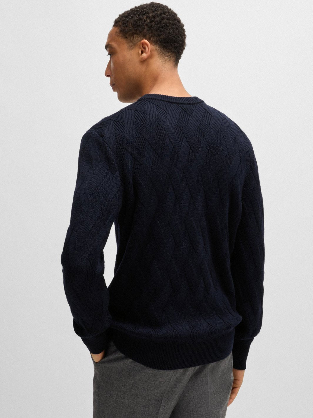 VIRGIN-WOOL SWEATER WITH KNITTED STRUCTURE