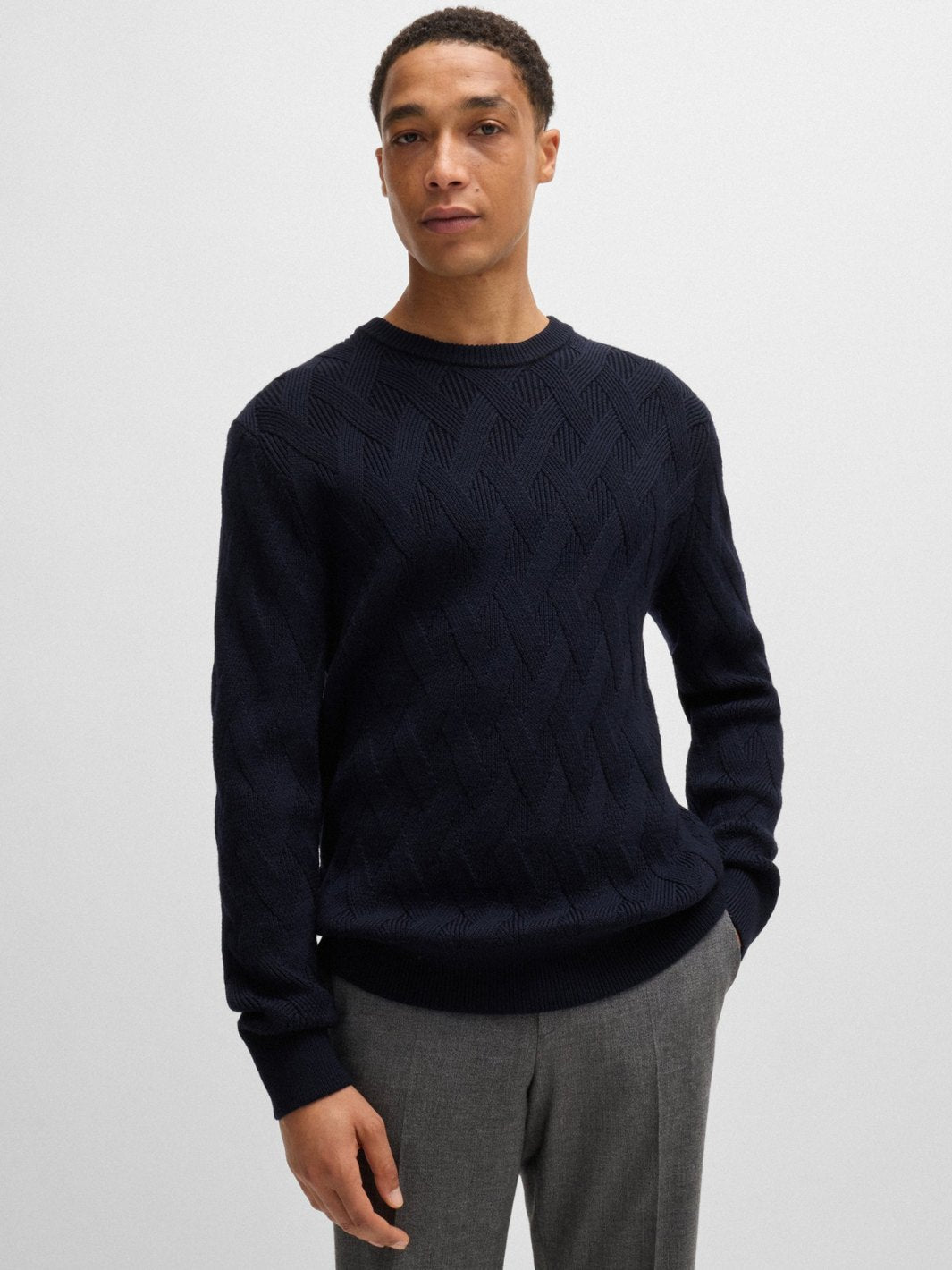 VIRGIN-WOOL SWEATER WITH KNITTED STRUCTURE